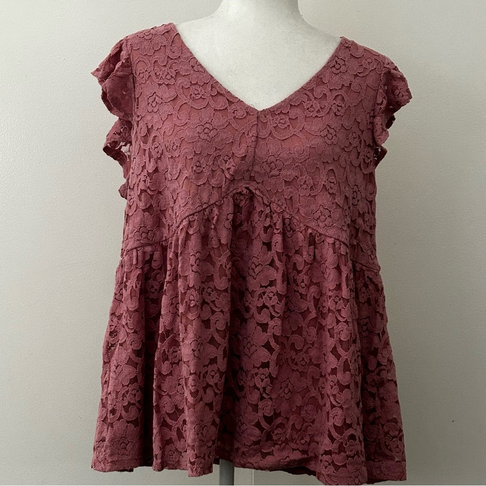 Stretch Lace V-Neck Ruffle Babydoll - Picture 6 of 6